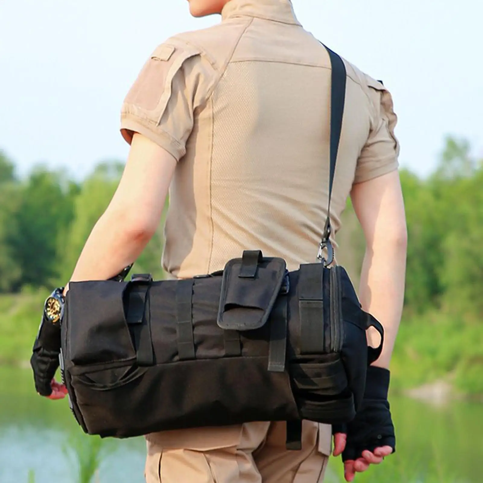 حقيبة ظهر لصيد السمك حقيبة أكسفورد متعددة الجيوب صندوق أدوات صيد السمك مع حامل قضيب للرجال والنساء طُعم المشي لمسافات طويلة #3