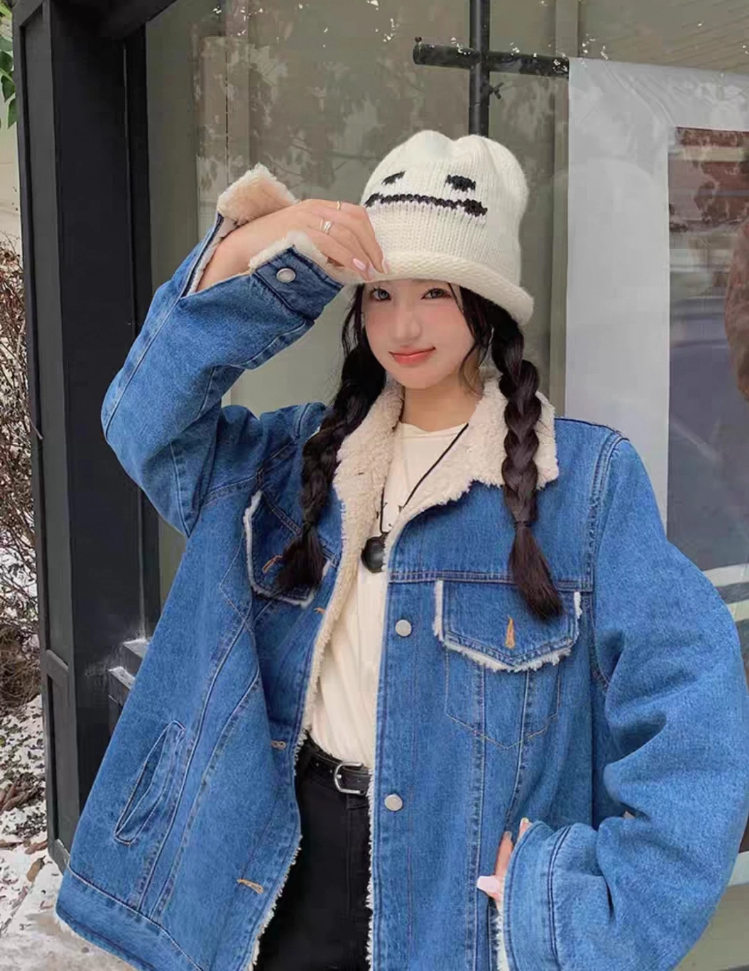 

Джинсовые пальто для женщин, длинные меховые плюшевые женские осенние обычные кроя, минималистичный гранж-тренд, дышащая стеганая куртка для городских поездок на работу