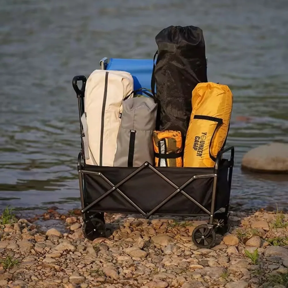 

Outdoor Camping Trolley Foldable Practical Load-Bearing Trolley Wear-Resistant Tires Sturdy Oxford Cloth Large Capacity Trolleys