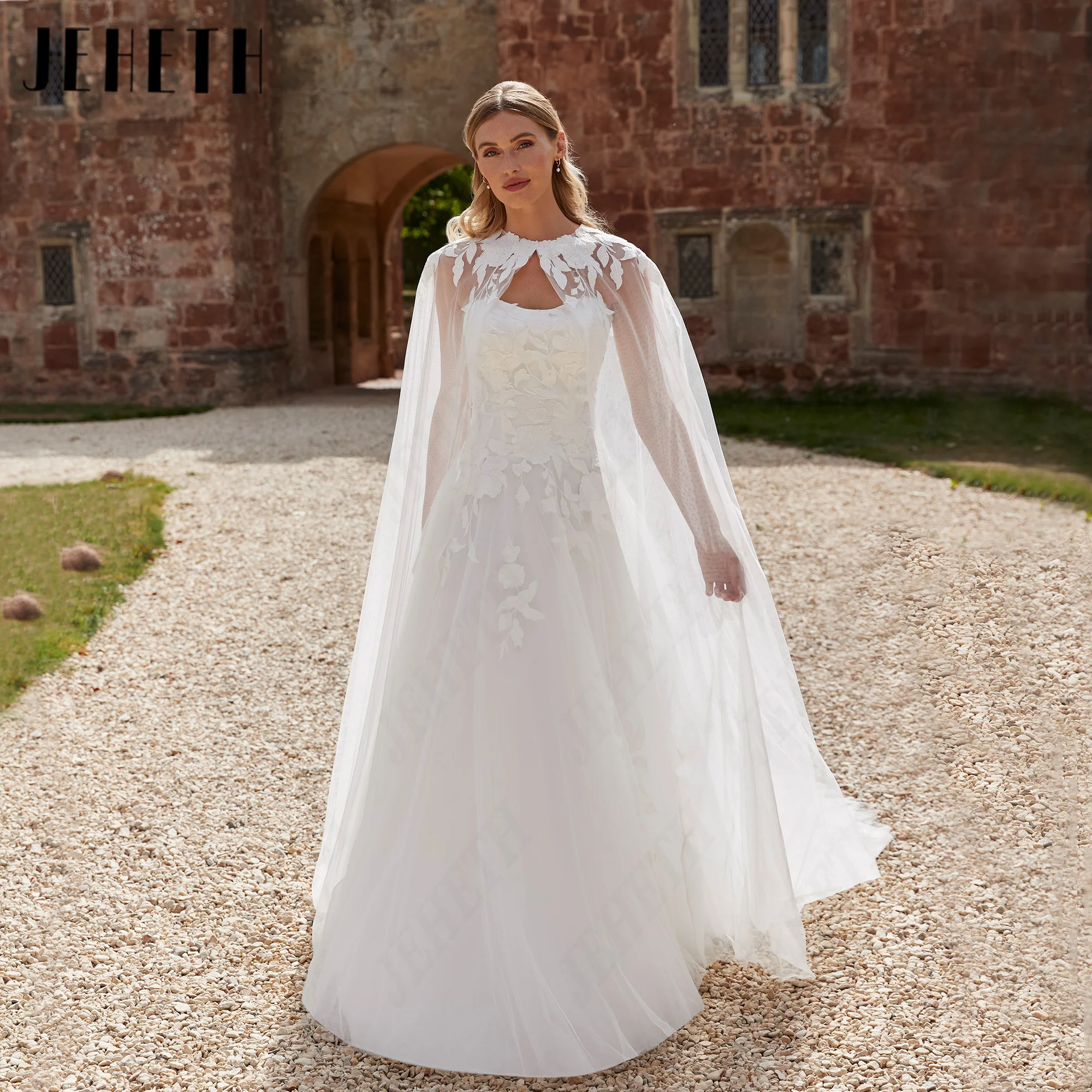 JEHETH Elegant Tulle Wedding Gowns With Jacket A-Line Bride Dress Lace Appliques Bridal Dresses Customized suknia ślubna