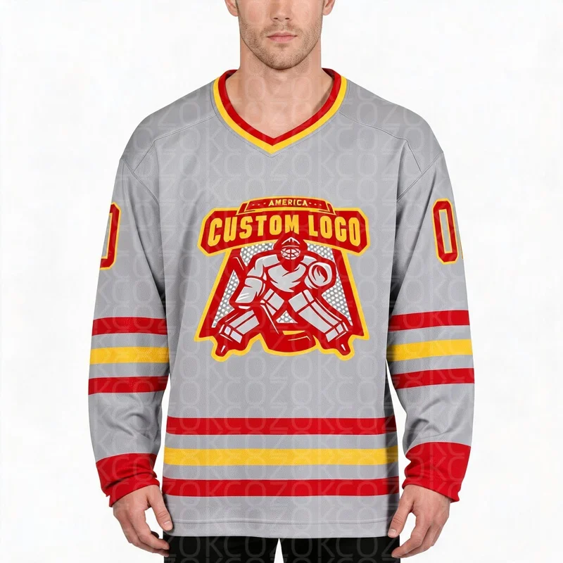 Dark Gray Red Yellow Hockey Jersey  Name Custom Number Logo Men Women Ice Hockey Jersey Competition Training Jerseys