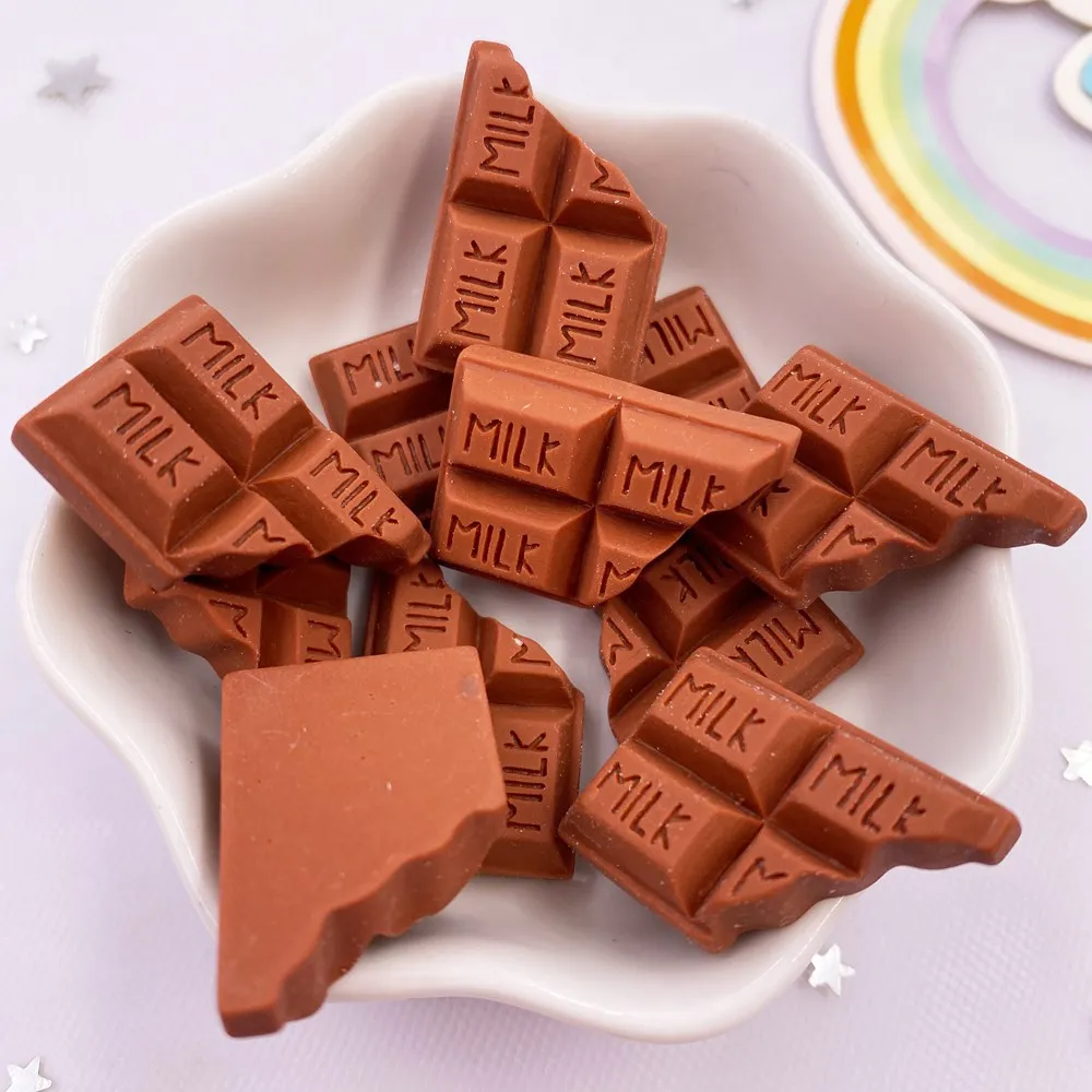 10PCS Resin Kawaii Simulation Milk Chocolate Flatback Cabochon Candy Figurine Home Decor DIY Scrapbook Craft Bow Accessories OM4