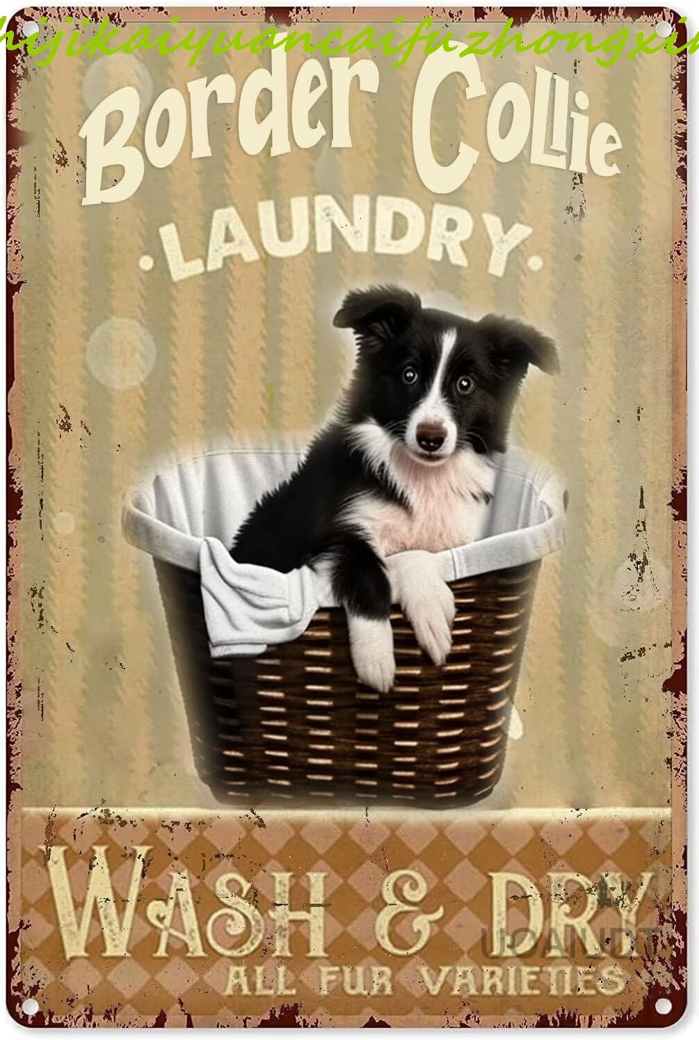 Retro Metal Poster Border Collie Laundry Wash & Dry Metal Tin Signs Vintage Plaque Wall Decor Gift For Home Kitchen Office C