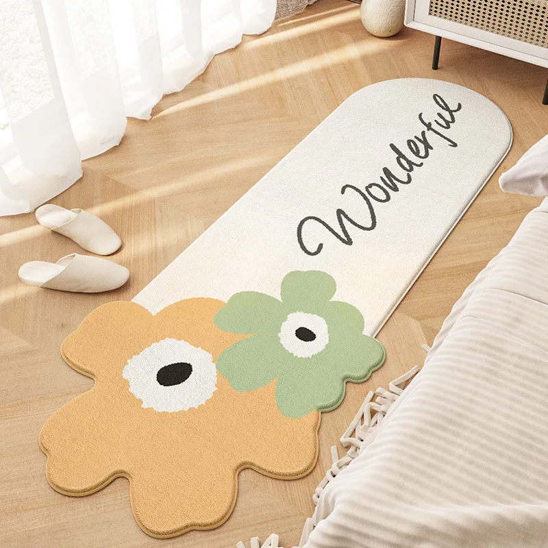 

Creative Bedroom Decoration Area Rugs High Quality Imitation Cashmere Bedside Rug TPR Strong Non-slip Long Floor Mat Carpet