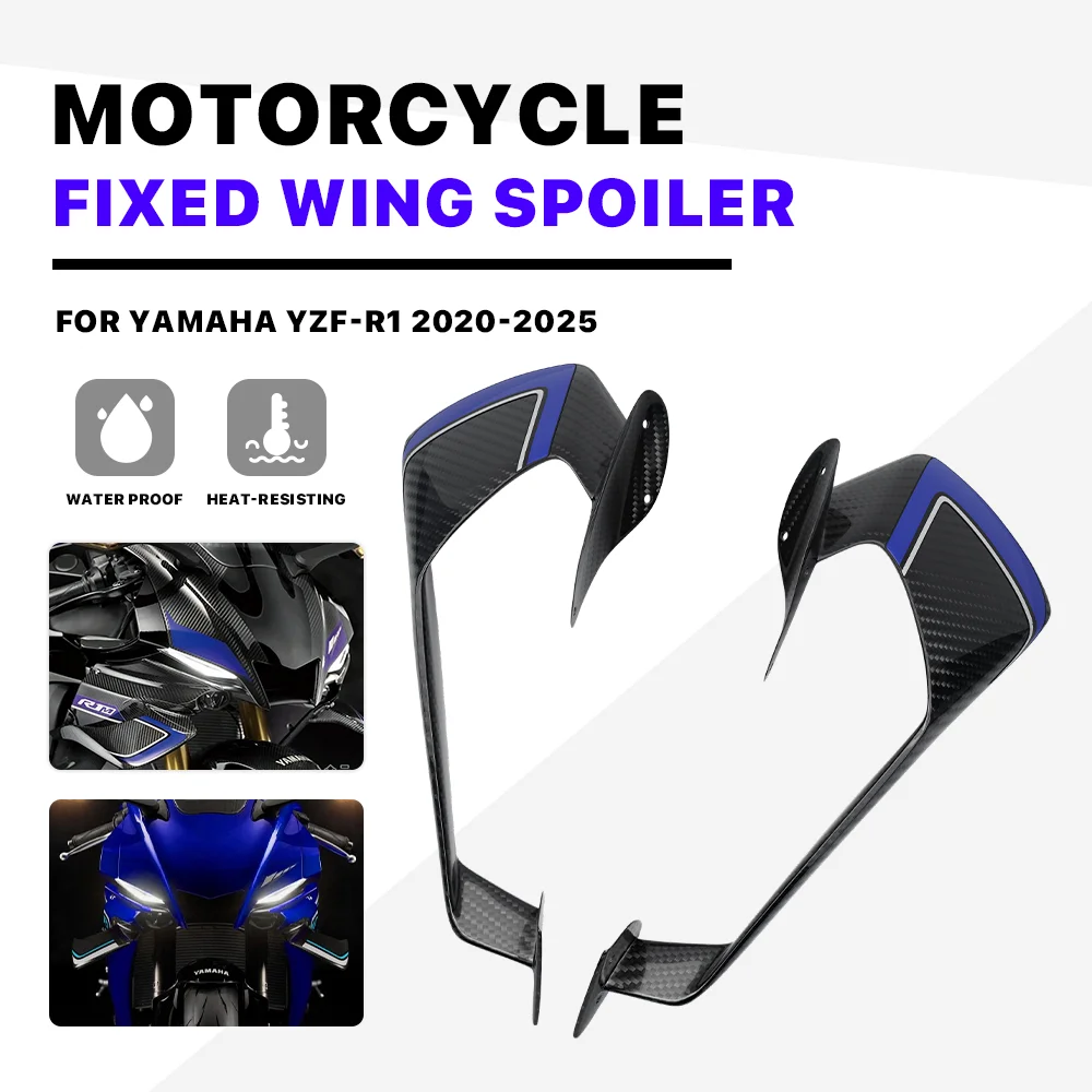 

100% настоящее углеродное волокно R1, спойлер на крылышку для YAMAHA YZFR1 YZF R1 R1M 2020 2021 2022 2023 2024 2025, фиксированный обтекатель мотоцикла