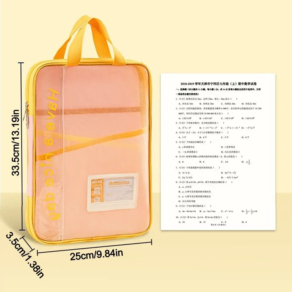 New Transparent A4 Zipper File Bag L-shaped Large Capacity Mesh Storage Bag Stationery Holder Gifts