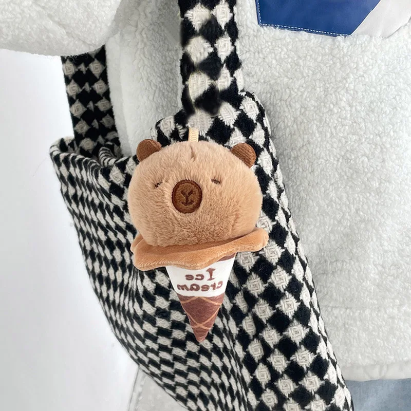 Llavero con forma de helado Capybara, muñeco de peluche suave, colgante de dibujos animados, adornos, accesorios para bolsas de coche, decoración de llaveros