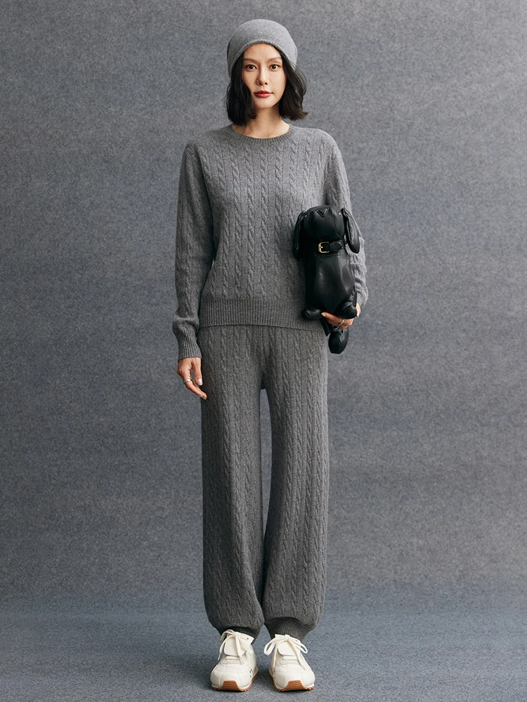 TLOML New Women's 100% Cashmere Knitted Cable Knit Bloomers Pants Autumn Winter Soft Warm Comfy Casual Trousers Cashmere Pants