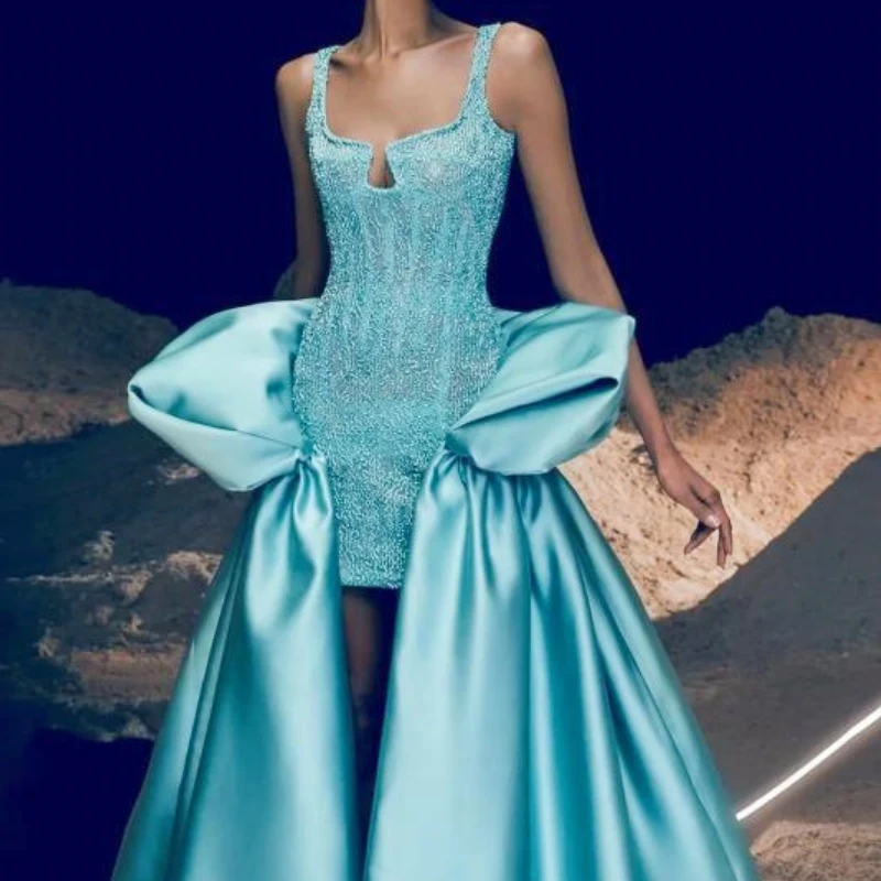 2024 Couture abiti da ballo lunghi con perline con gonna alta basso abito formale unico vestidos de fiesta elegantes para mujer