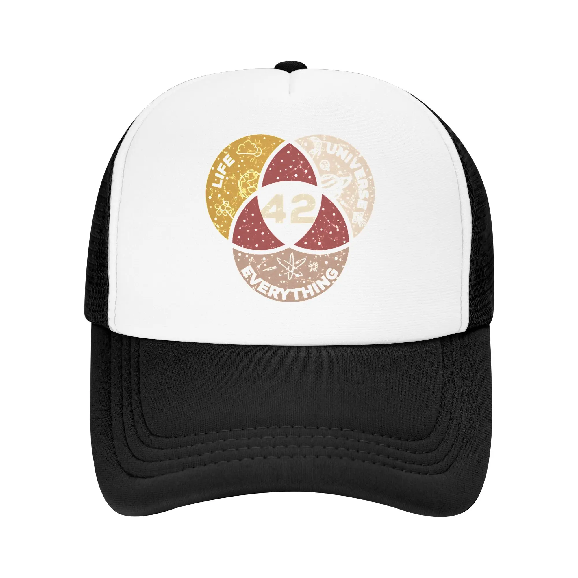dont panic 42 The Answer To Life Douglas Adams Trucker Hat For Man Woman Summer Outdoor Mesh Side Hats Caps For Casual Wear