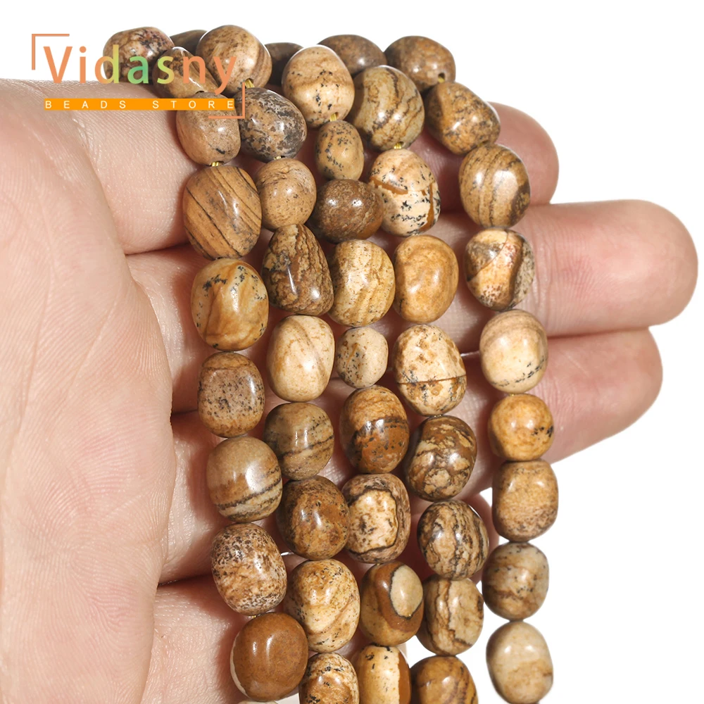 8-10mm Naturstein-Bildstein Unregelmäßige Ovale Lose Perlen für Schmuckherstellung, DIY-Armbänder und Zubehör – Detail 5