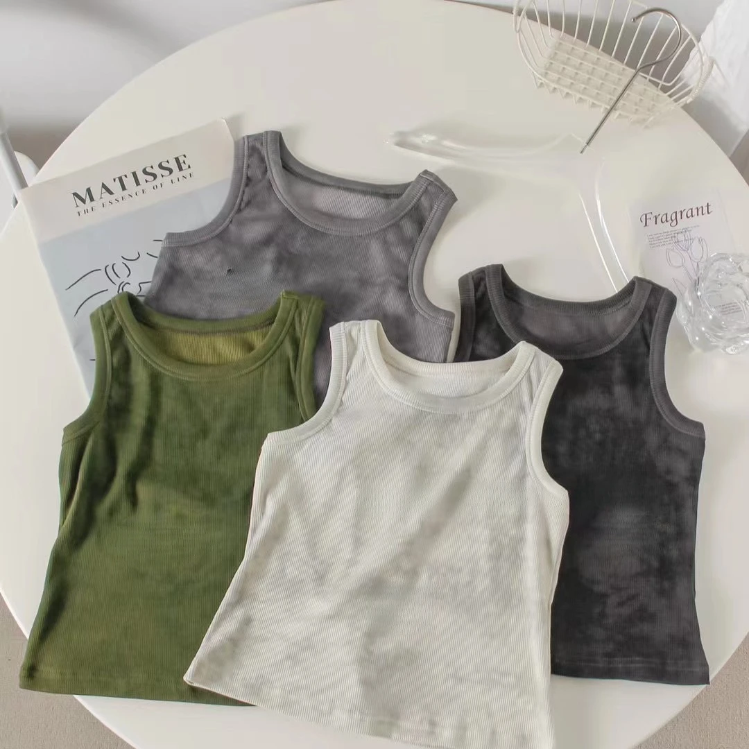 

Summer Thin Boys Tank Top Tie Dyed Thread Cotton High Elastic Sleeveless H-shaped Outwear Top