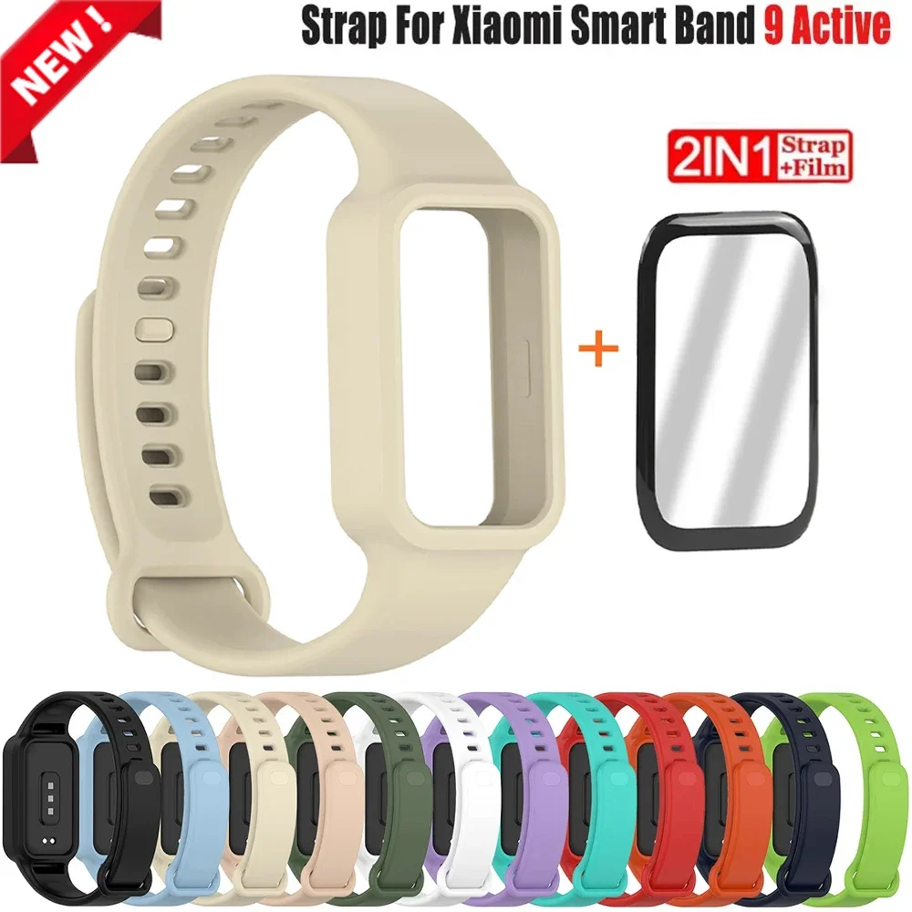Fashion Band + Film For Xiaomi Smart Band 9 Active Smart Watch Strap Wristbands Bracelet For MiBand 9 Active Correa Accessories