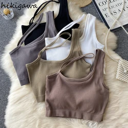 Hikigawa Chic moda asymetryczne paski projekt Camisole kobiety topy wszechstronny odchudzanie Cro najlepszy Streetwear Y2k Tank Top Mujer