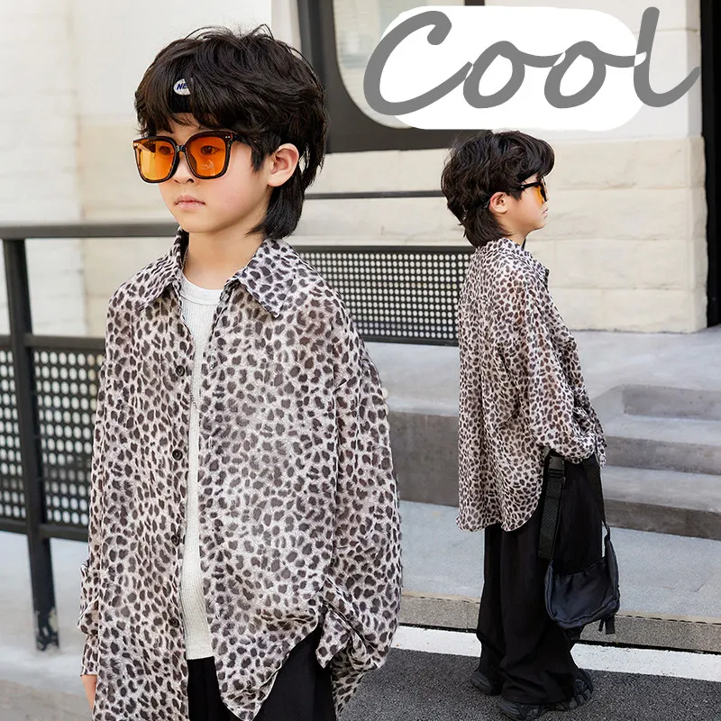 

Fashion Kids Designer Long Sleeve Leopard Shirt for Tween Boy Elegant Streetwear Outfits New Spring Children Blouse Age 5-14 Y