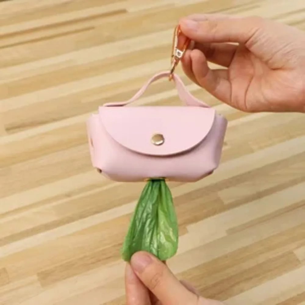 Elegant Leather Dog Poop Bag Carrier Clip Outdoor Walking and Travel Creative Pet Poop Waste Bag Dispenser