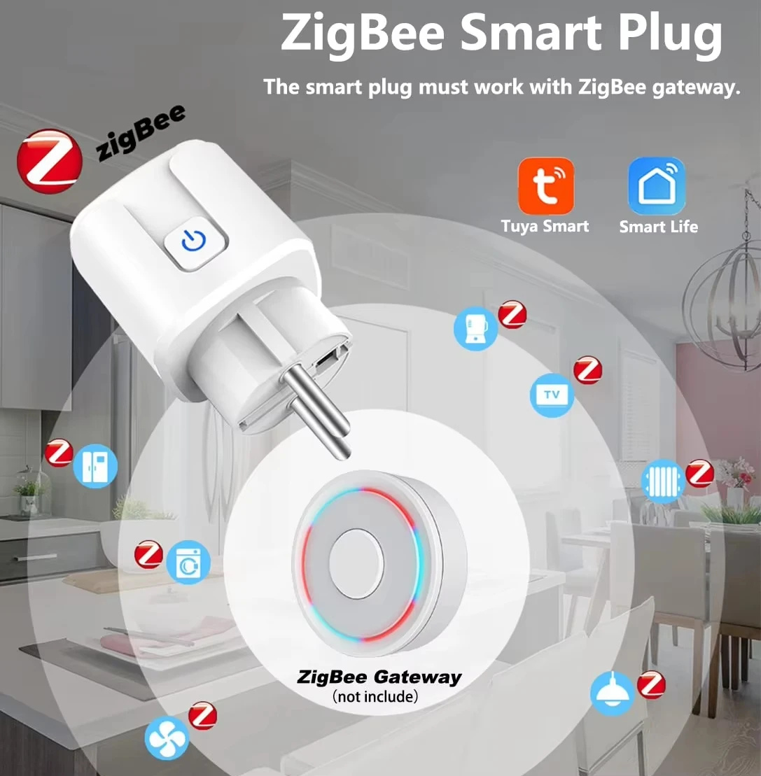 Tuya Smart Life WiFi/Zigbee Plug EU 16A/20A مراقبة الطاقة التحكم عن بعد منفذ مؤقت المكتب المنزلي متوافق مع Alexa Google