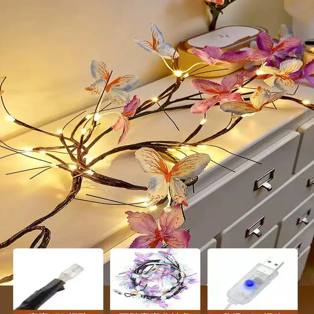 

LED flexible shaped rattan lamps, butterfly, flower and leaf indoor decoration, wall arrangement romantic atmosphere lamps