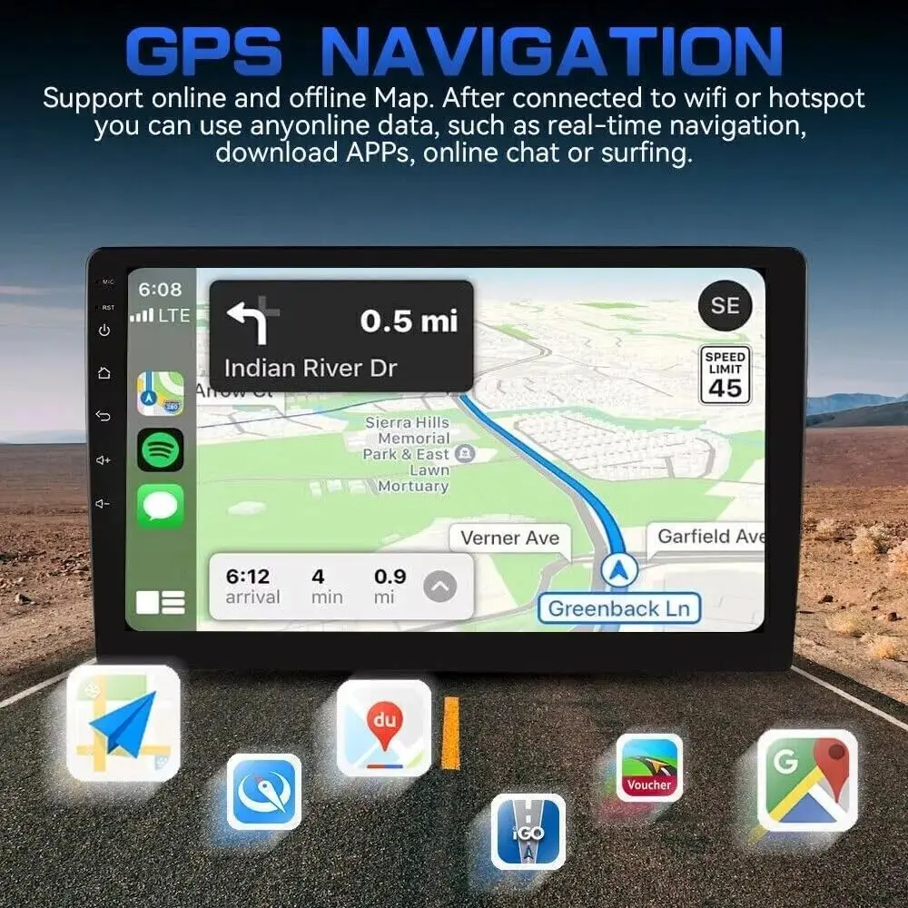10-Inch Touchscreen Double DIN Car Stereo Receiver Compatible with Jeep Wrangler JK 2007-2017, Apple CarPlay, Android Auto, Bluetooth, Steering Wheel Control, FM Radio, GPS Navigation, Backup Camera, 4GB RAM+64GB ROM view 3