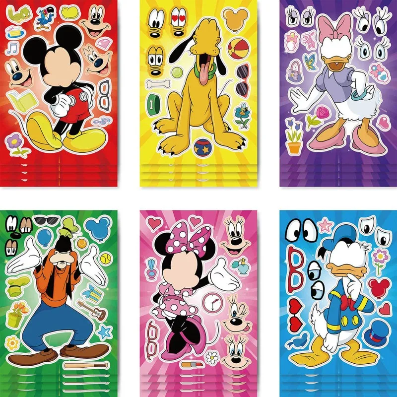 Disney Mickey Minnie Donald duck cute cartoon fun face-changing puzzle stickers creative children's handmade diy puzzle stickers