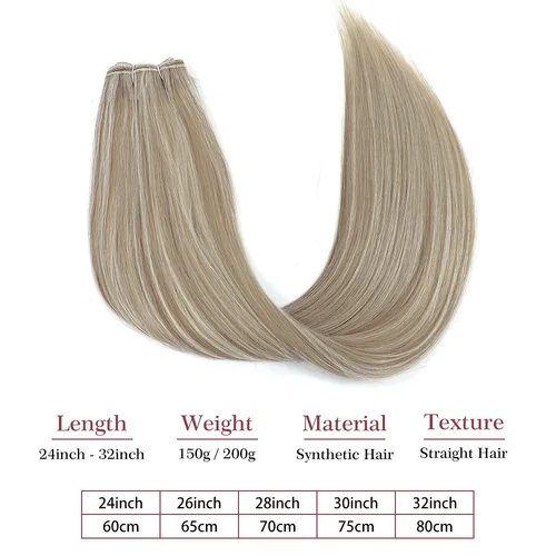 Imagen 2 del producto Paquetes de pelo liso rubio piano 30 pulgadas 200 g tejido sintético natural # 613 Tejido de cabello suave rubio degradado de acero M888 marrón