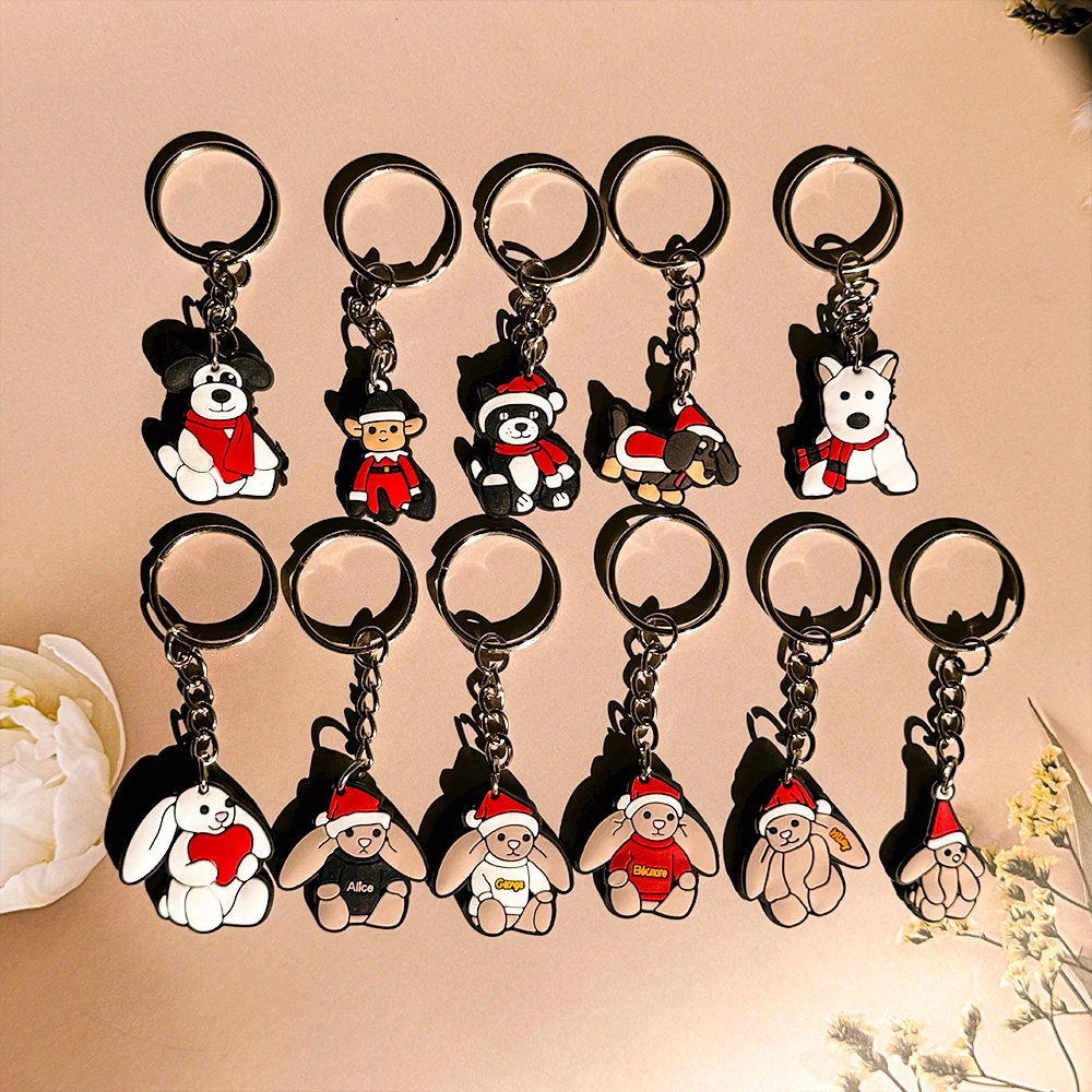 

New Jelly Cartoon Animal Keychains Cute Rabbit Dog Penguin Keyrings Winter Fashion Bag Wallet Accessories Kids Christmas Gifts