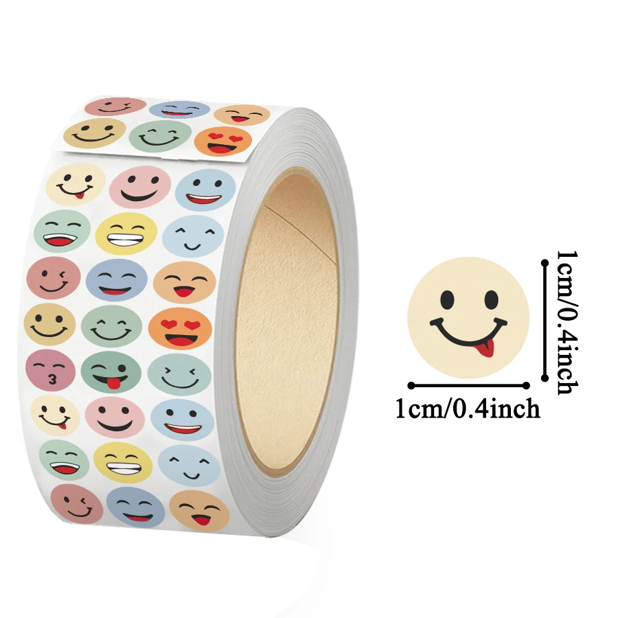 1500 pcs Colorful Smile Face Stickers Roll, Round Expression Labels Bulk, Self Adhesive Decorative Seals for Packaging, Reward view 2