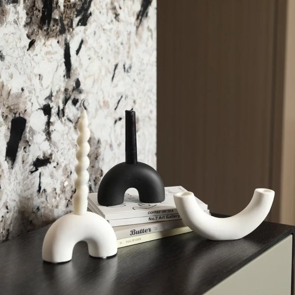Modern Abstract Arch Ceramic Candle Holder Minimalist U Shaped Taper Candlestick for Tabletop Home Living Room Decor