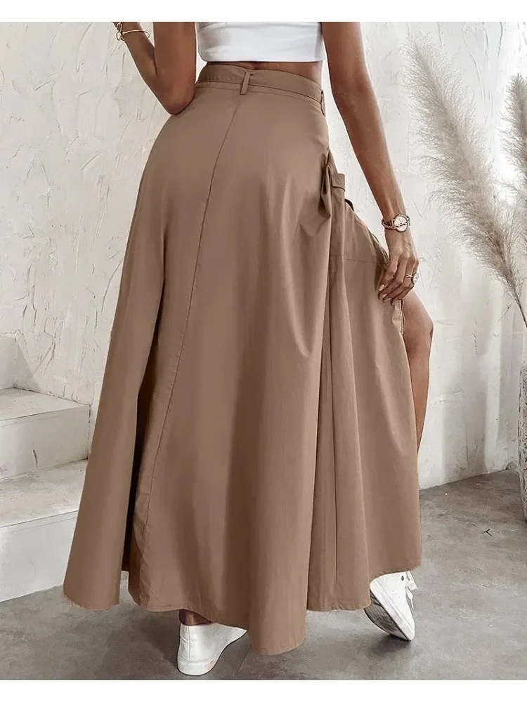 Elegant Skirts for Women Clothing Trend 2024 Casual Spring Autumn Fashion High Waist Irregular Pockets Long Skirt Lady Workwear