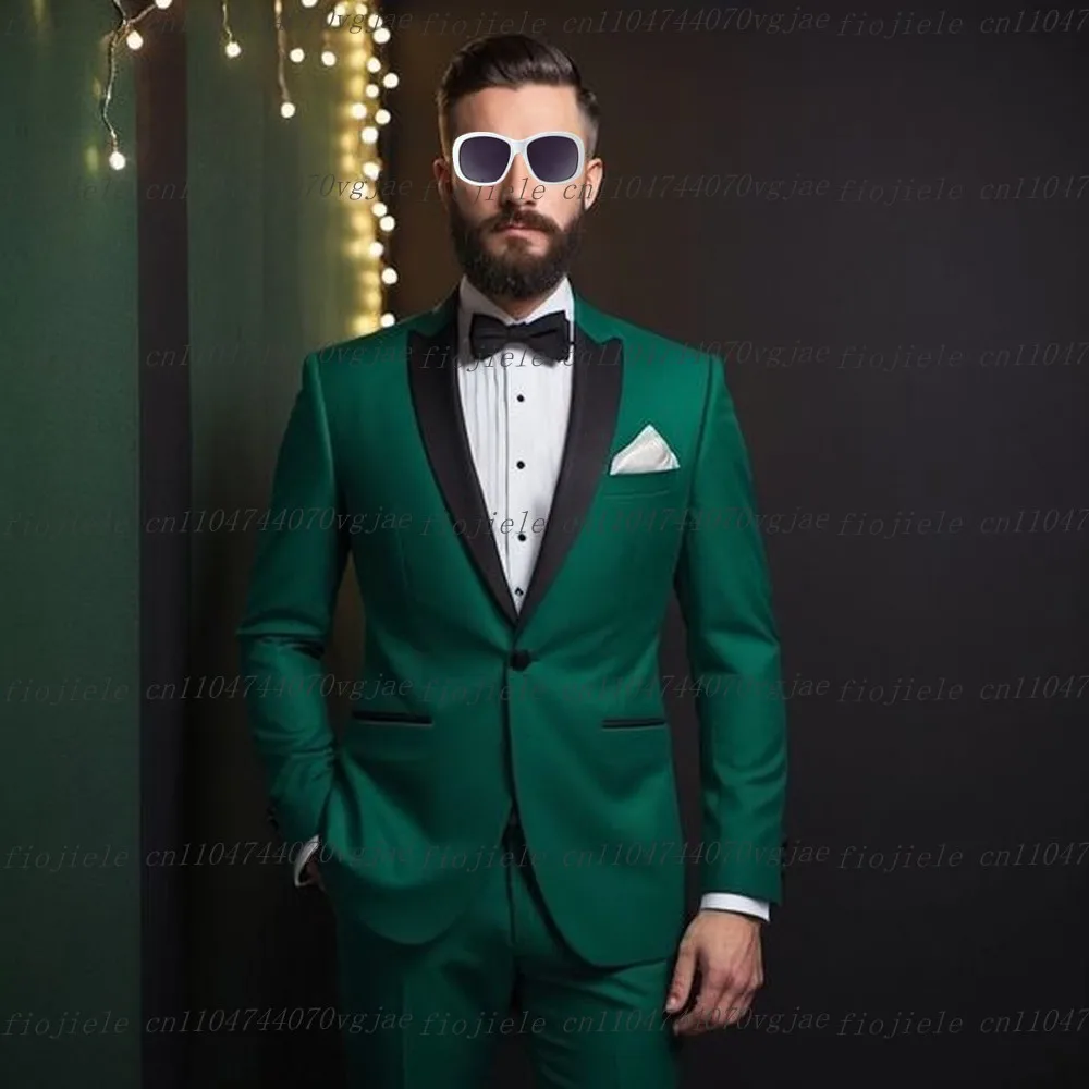 

Black Collar Green Men Suit Formal Wedding Party Groom Groomsman Business Prom Male Tuxedos Customize 2 Piece Set Jacket Pants