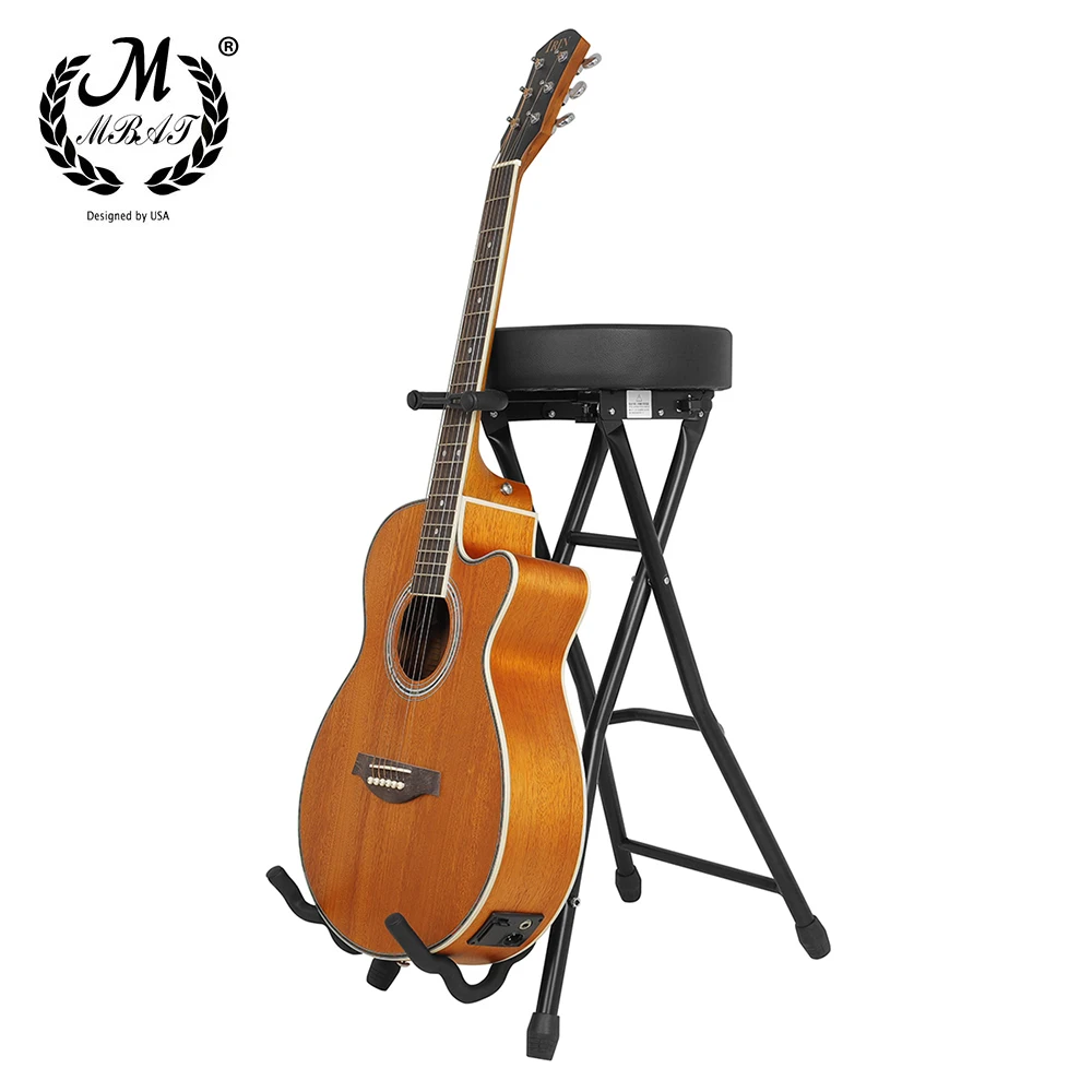 

M MBAT Guitar Bass Stool with Padded Cushion Foldable Guitar Bracket Stand Hold Performance Chair String Instruments Accessories