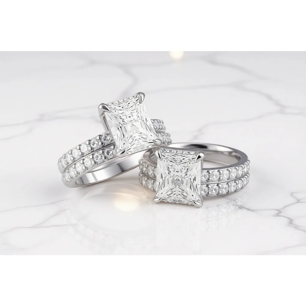 

Комплект из 2 обручальных колец с кубическим цирконием для женщин, размеры 4-11, 2 шт.