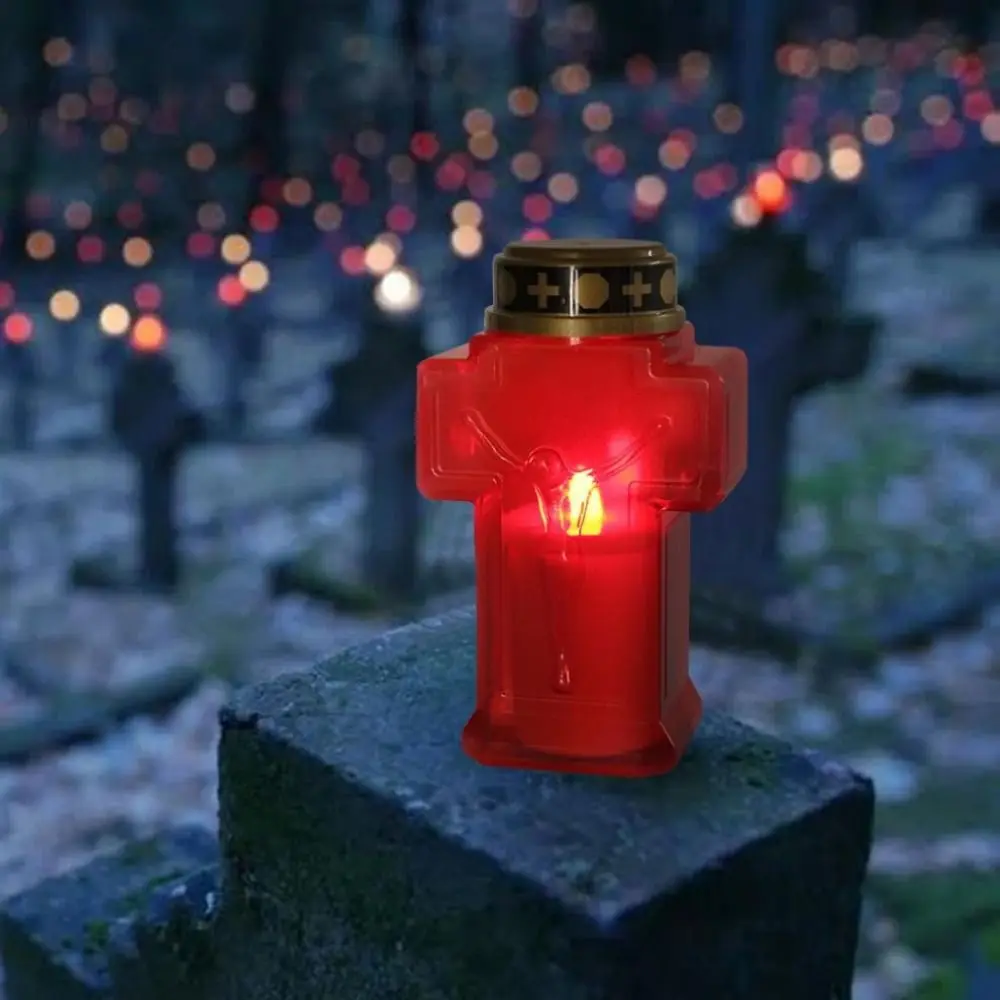 Solar Powered Memorial Grave Light AA Battery Powered Plastic Flameless Prayer Lamp Flameless Weather Resistant Eternal Lamp