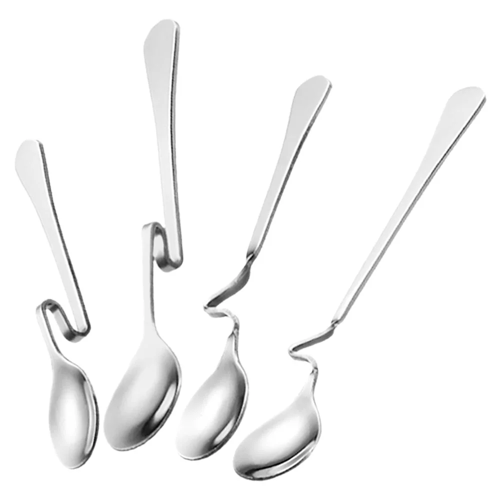 4 Pcs Stainless Steel Tableware Hanging Cup Coffee Spoon Mixing Household Dessert Cutlery Yogurt Spoons Diagonal Pudding Eating