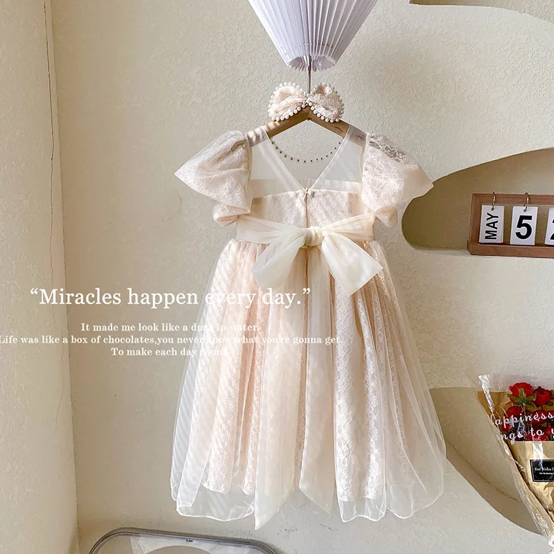 Baby Girls Mesh Dress Kids Sweet Lace Elegant Tulle Gown Princess Christmas Birthday Party Vestidos Kids Fashion Clothes 2-10Y