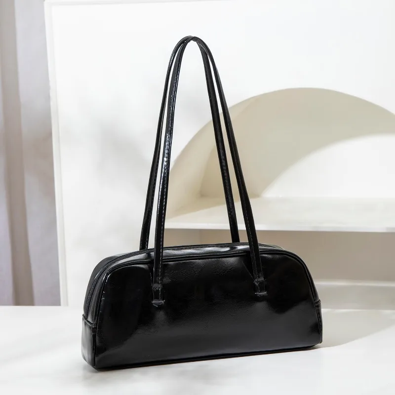 Solid color one-shoulder French-style small bag, fashionable trendy shoulder bag for women, suitable for going out shopping.