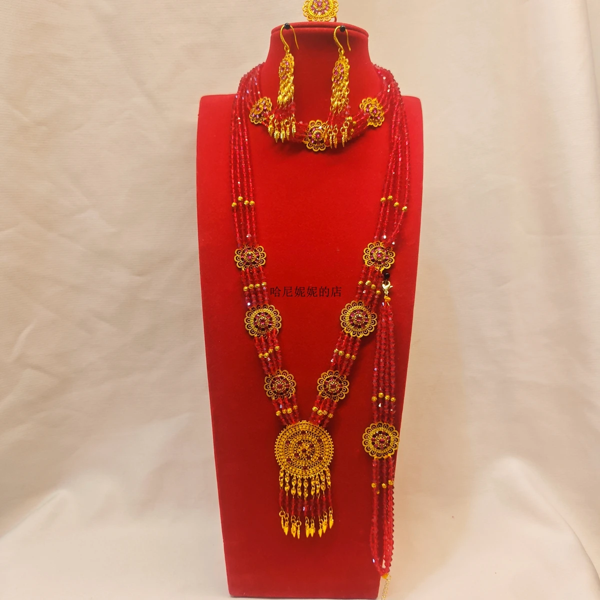 New Dubai Jewelry 24K Gold Plated Tassel Necklace Earrings Bracelets Rings Wedding Party Jewelry Set Handmade 55555