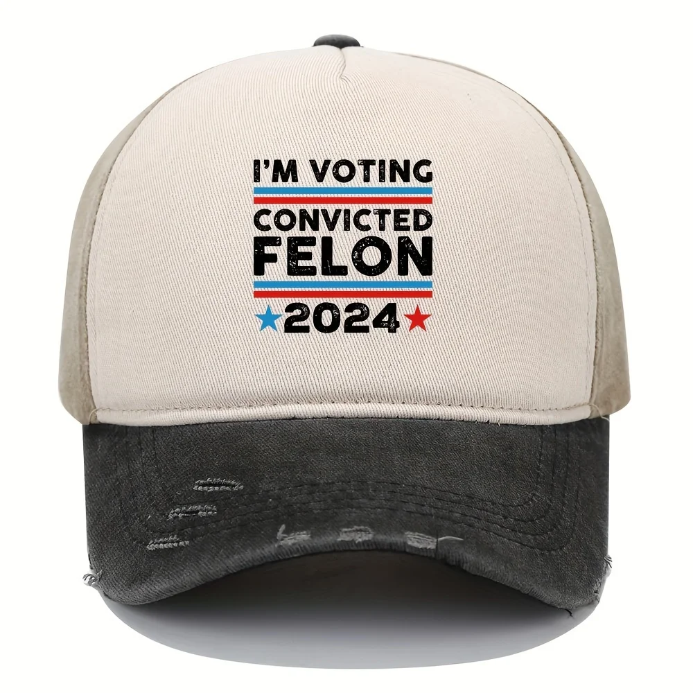 Convicted Felon 2024 Printed Vintage Style Baseball Cap - Cotton Blend Patchwork, Washed Distressed Dad Hat, Adjustable Buckle,