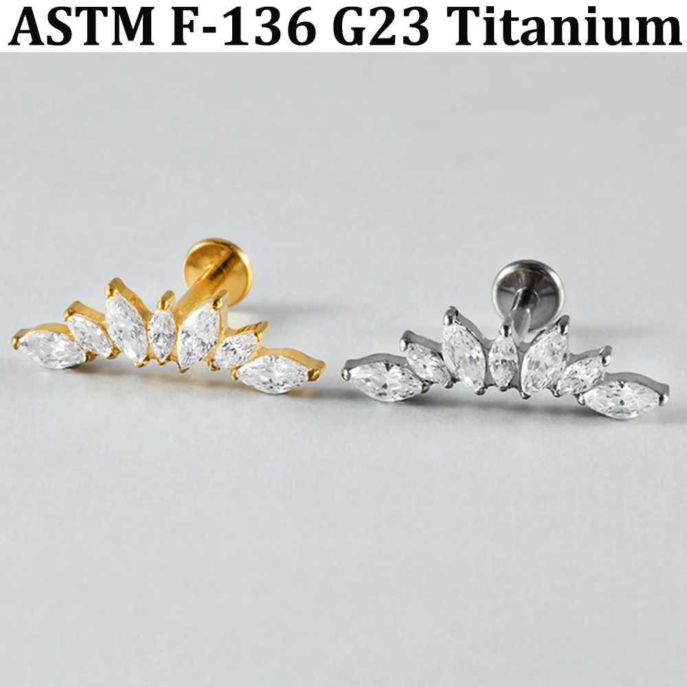 2/1 Stück Pferdeauge CZ Gebogener Blumen-Lippenpiercing mit flacher Rückseite aus G23 Titanlegierung mit Innengewinde, Zirkonia-Ohrknorpel-Tragus-Ohrring – Detail 5