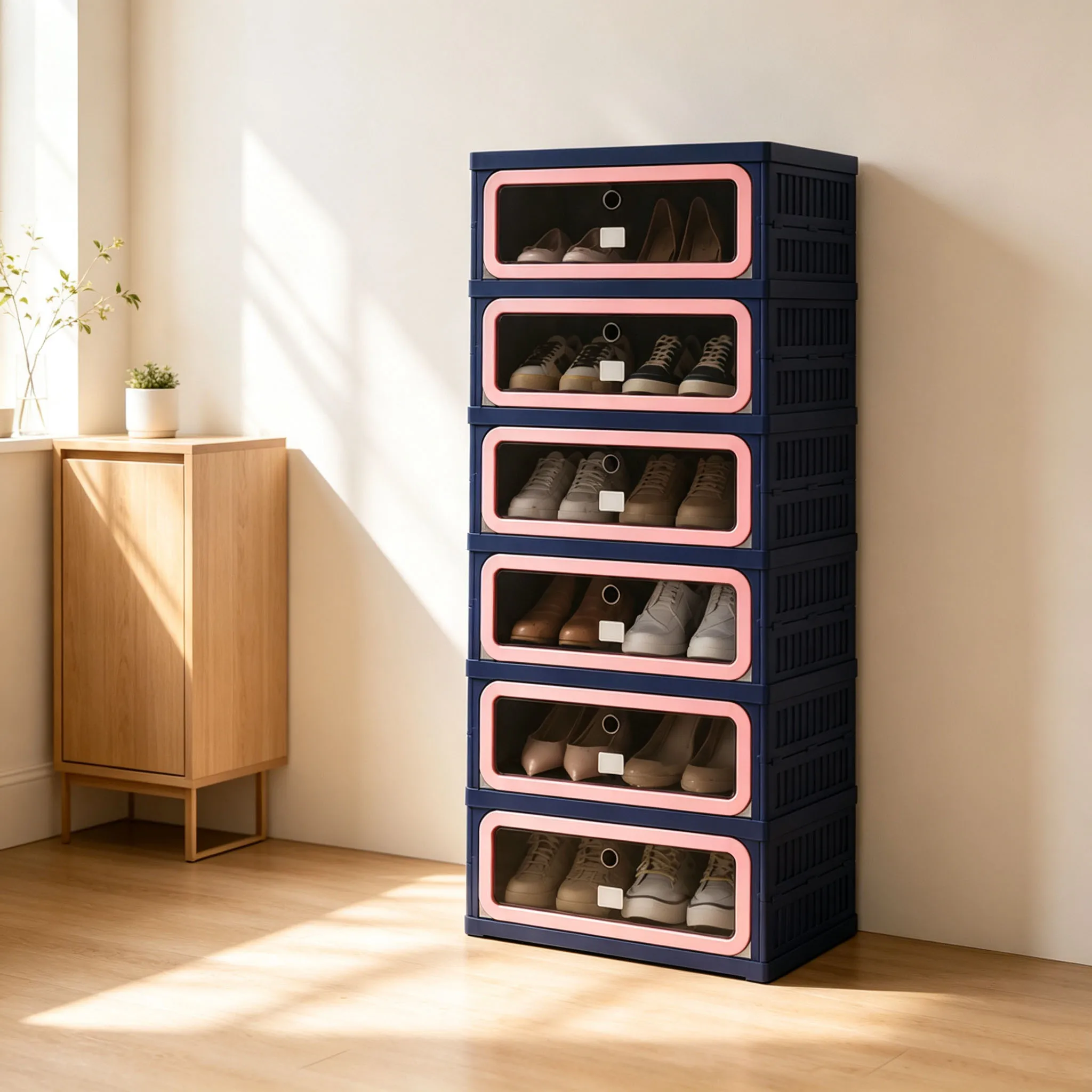 Superaly, scarpiera a 6 ripiani, contenitore pieghevole in plastica per scarpe, con ante a ribalta, antipolvere, ideale per ingresso, corridoio, casa, mobile per la conservazione delle calzature.