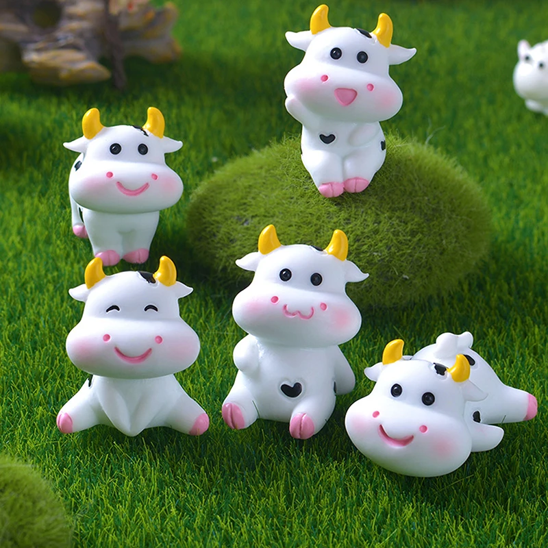 Mini Cute Cow Figurine Craft Miniature Model Home Decoration Accessories Desktop Garden Micro Landscape Ornaments Gift