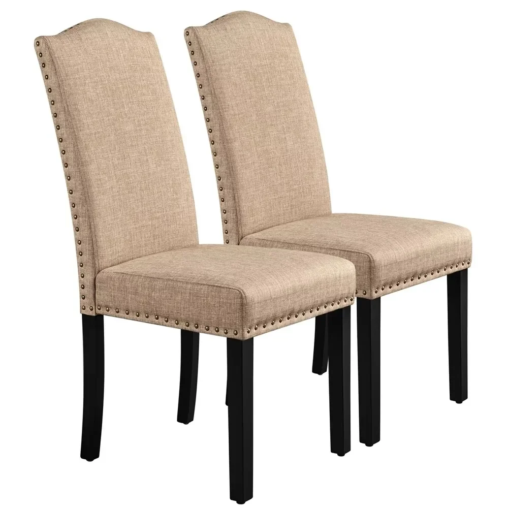 

Set of 2 Classic Upholstered Dining Chair, Modern Leather Dinings Chairs with Backrest Khaki