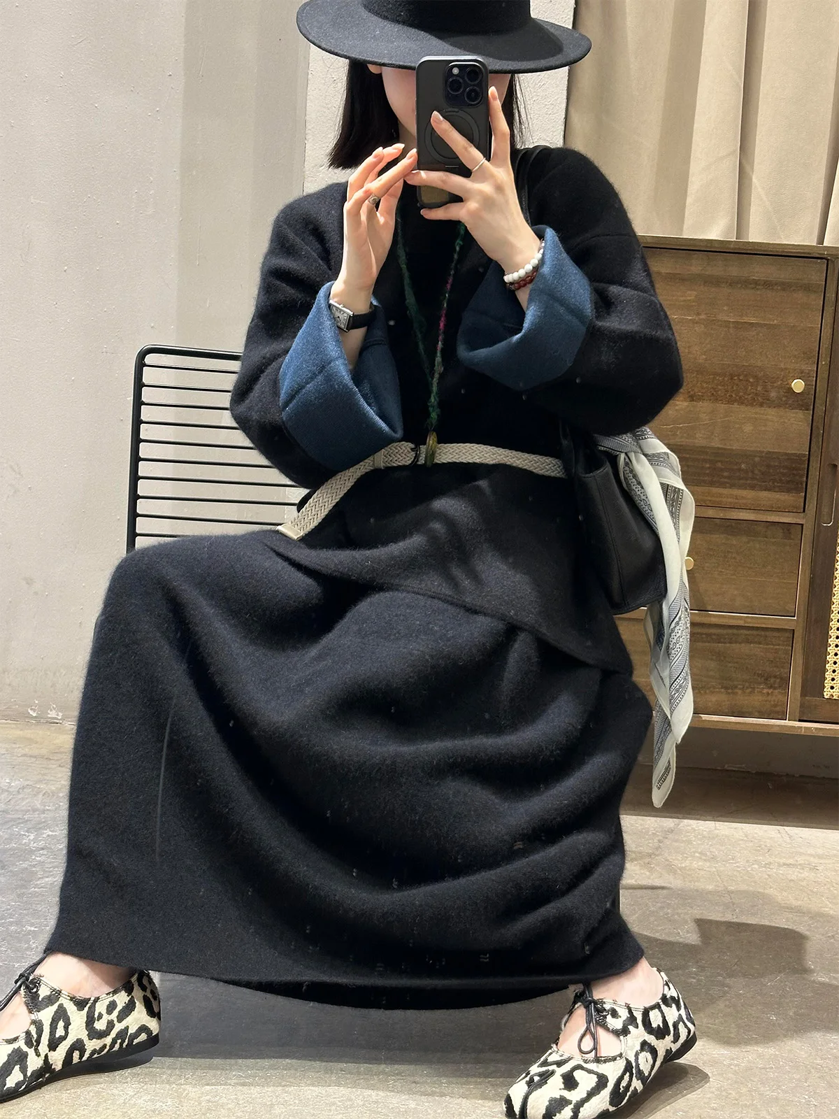 

Зимний шерстяной костюм DesiGar для женщин: утепленное пальто с длинными рукавами и юбка-тюльпан, теплый повседневный комплект для взрослых.