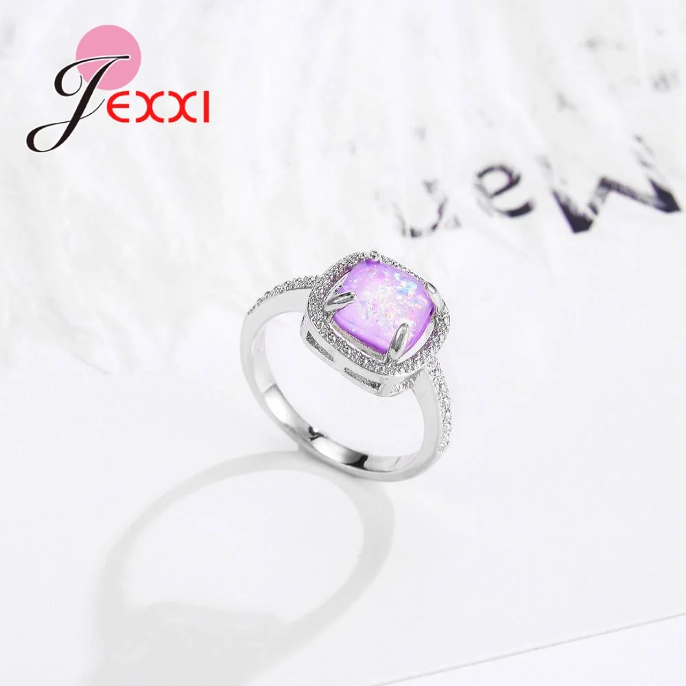 5 Màu Lựa Chọn Cao Cấp Sang Trọng Phong Cách Nữ Bạc 925 Nhẫn Hình Vuông Lớn Đá Opal Nữ DỰ TIỆC CƯỚI