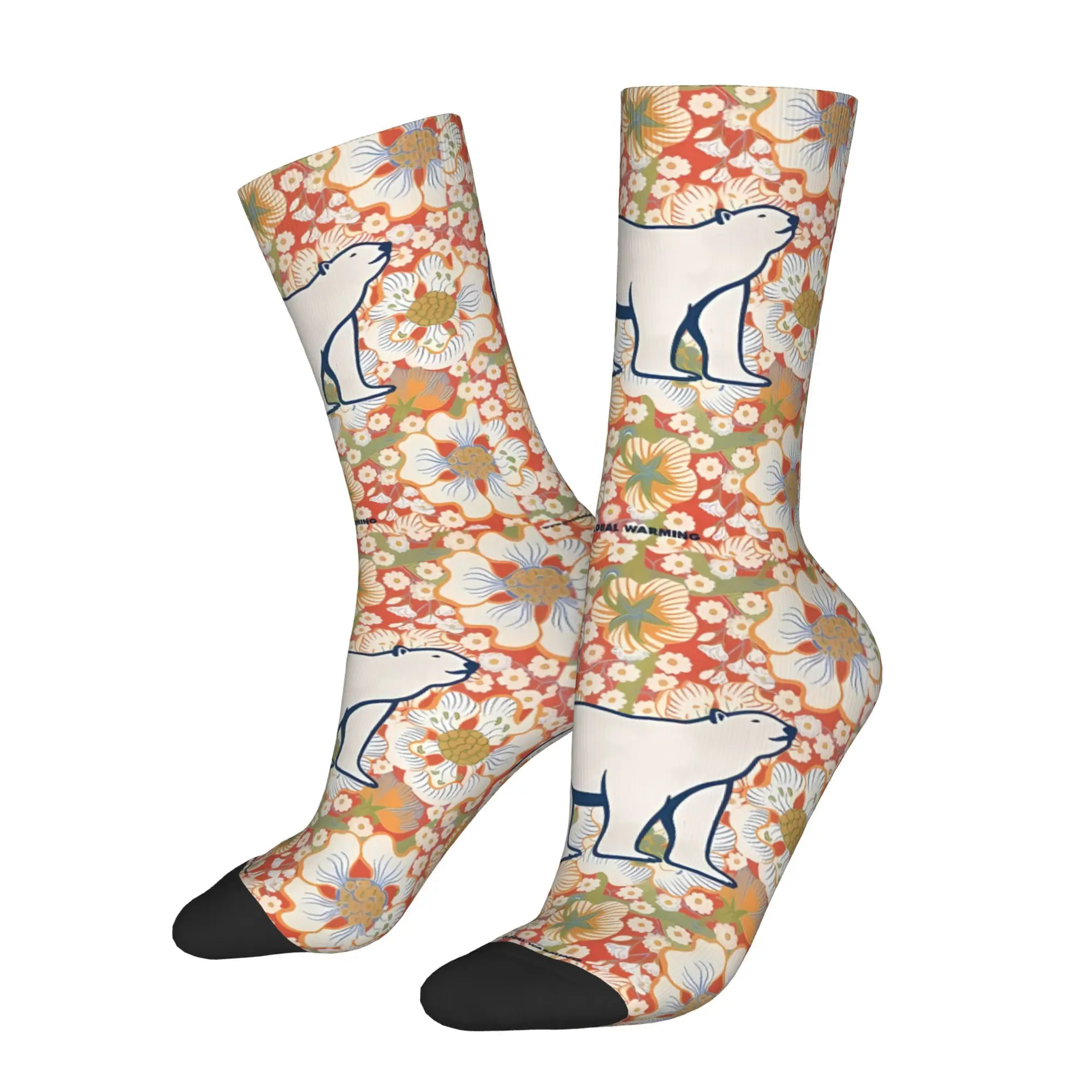 

Funny Men's Socks Animalarium Polar Bear Flowers Retro Street Style Crazy Crew Sock Gift Pattern Printed