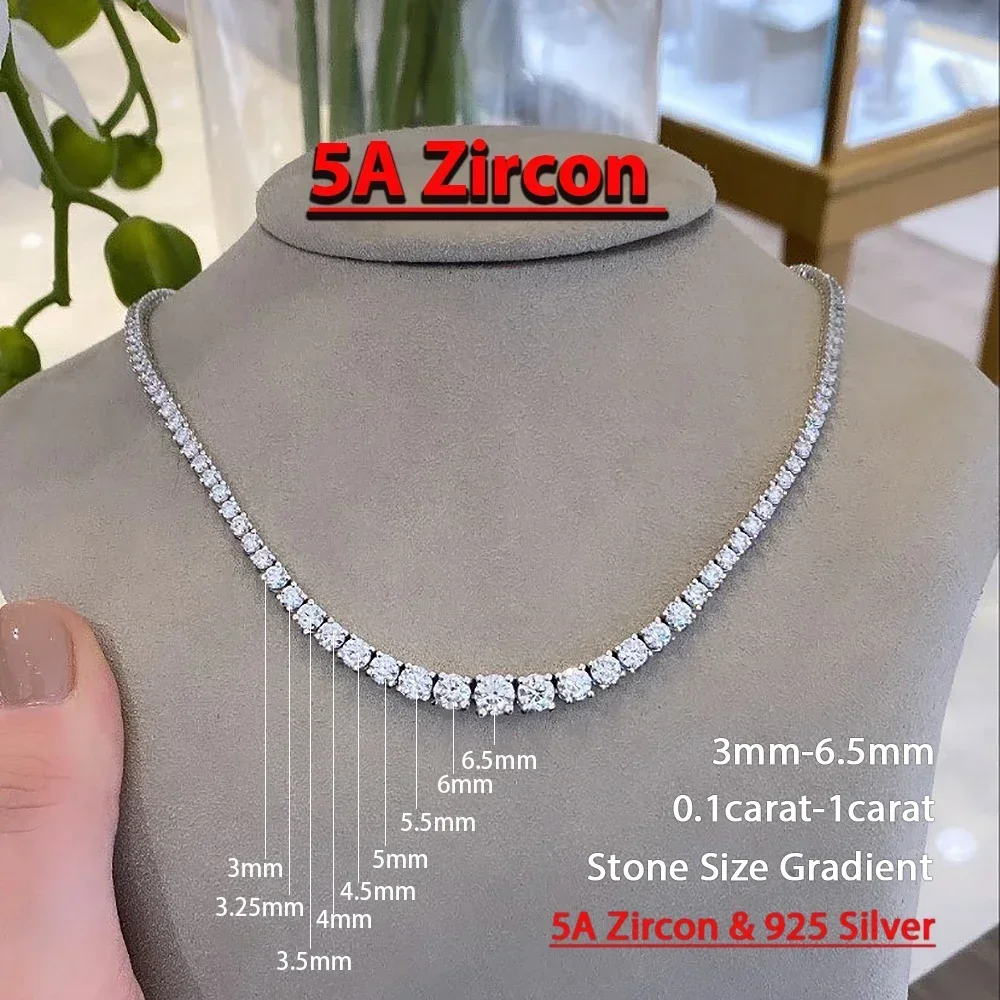 Moissanite diamanten tennisketting met certificaat 3-5 mm maat gradiënt diamanten Riviera ketting S925 zilveren choker voor dames