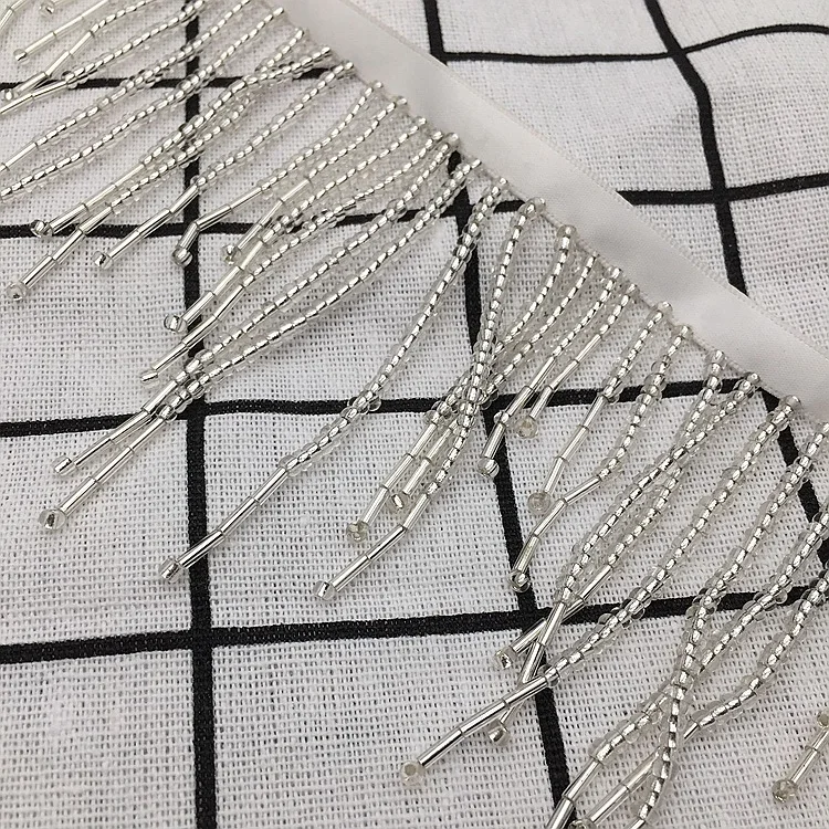 Handmade Beaded Ribbon with Glass Seed Beads Fringe Lace Trim for Ethnic Dance Skirt DIY Decorative Lace Trim