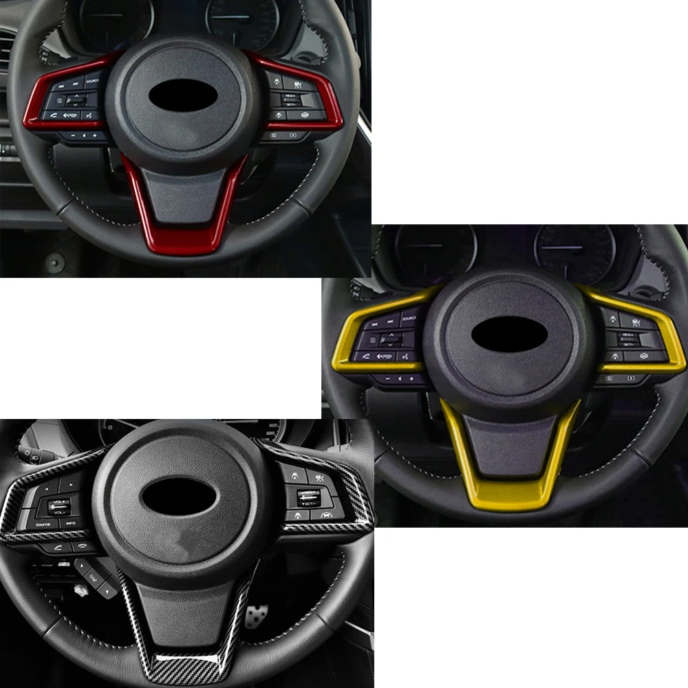 3 Stück Carbonfaser-Lenkradabdeckung, dekorative Zierleiste für Subaru Crosstrek 2020–2024, rot/gelbe Innenraumaufkleber – Detail 6