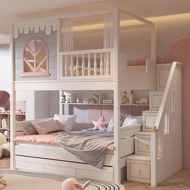 Large Storage Space Cute Design Guardrail Bunk Kinderbett Bedroom Furniture