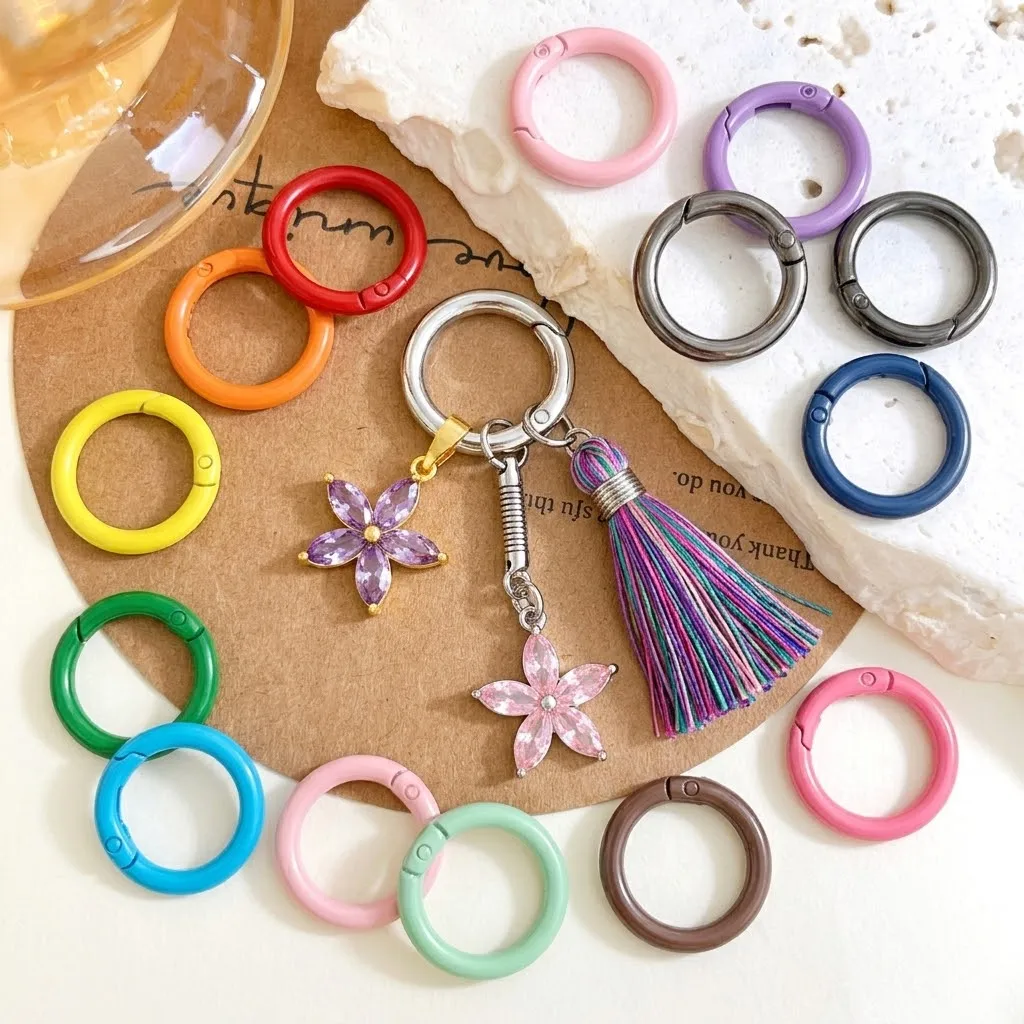 5 Stück/Set Metall O-Ring Federverschluss Öffnungsfähiger Runder Karabiner Schlüsselanhänger Clips Haken Verbinder Ketten DIY Handwerk Schnalle Zubehör – Detail 1
